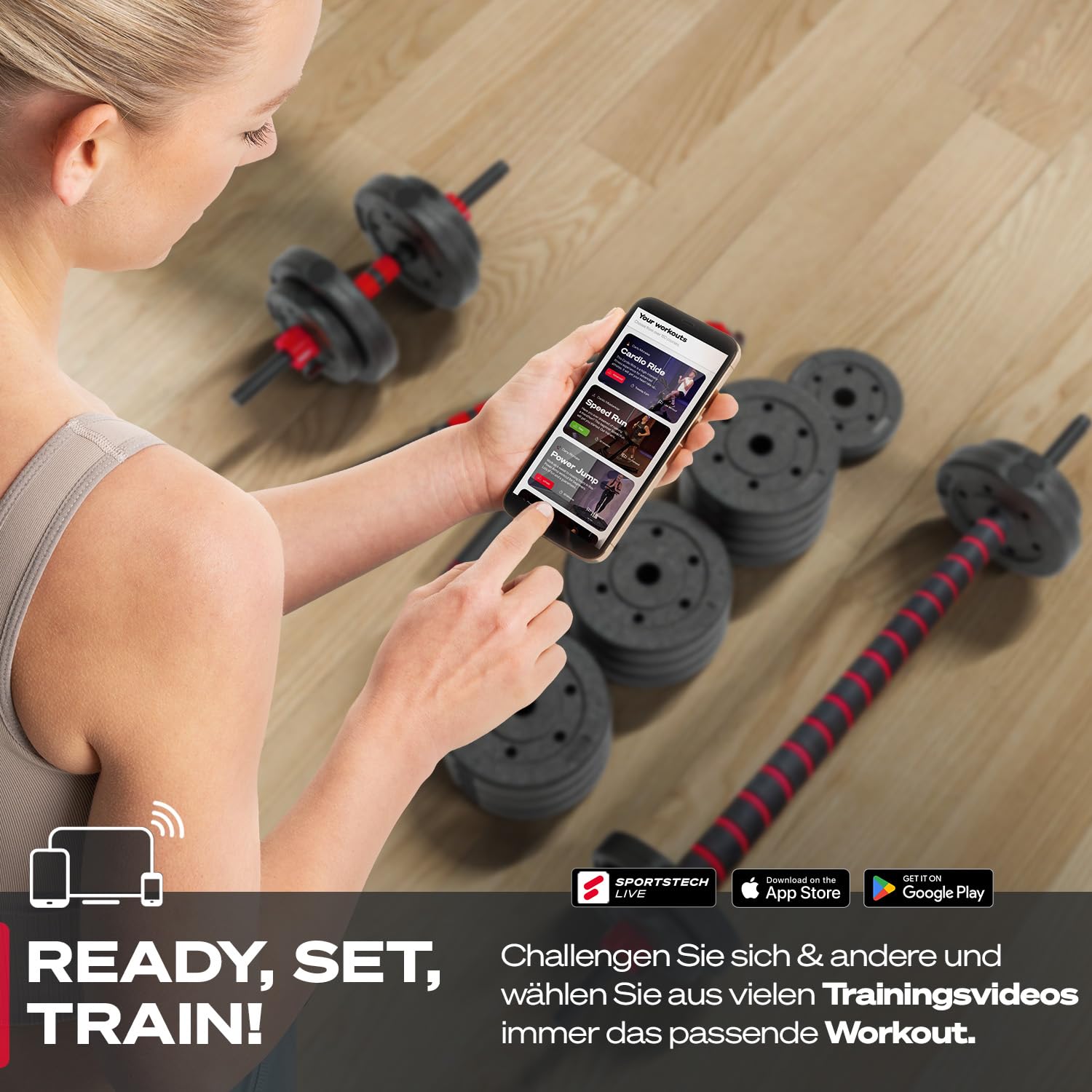 Sportstech 2in1 innovative Hanteln AH150 | Kurzhanteln & Langhantel | Hanteln Set mit 20/30/40kg | Hantelset verstellbar mit Sternverschluss + langes Verbindungsstück | Fitness für Männer & Frauen