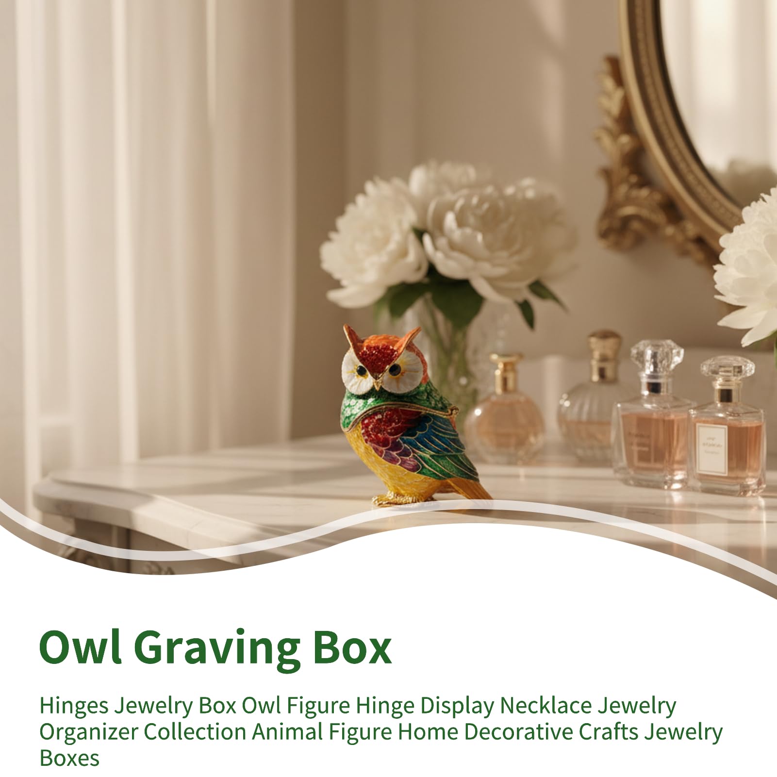 Eule Graving Box, Scharniere Schmuck Box Eule Figur Scharnier Display Halskette Schmuck Organizer Sammlung Tierfigur Home Dekorative Handwerk Schmuckschmuckboxen