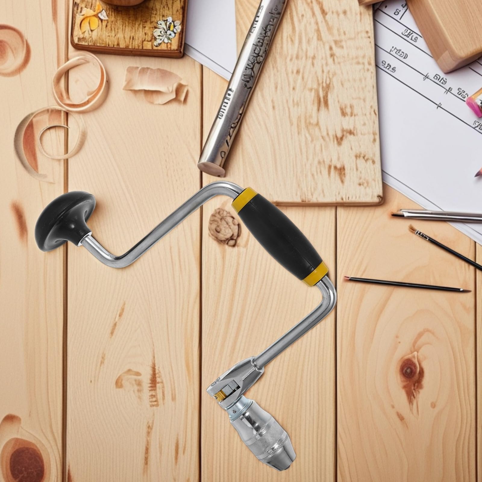 Taladro Manual de Manivela de Acero para Carpintería y Paredes, Herramienta Manual Resistente y Fácil de Usar Adecuado para Hacer Joyas y Bricolaje