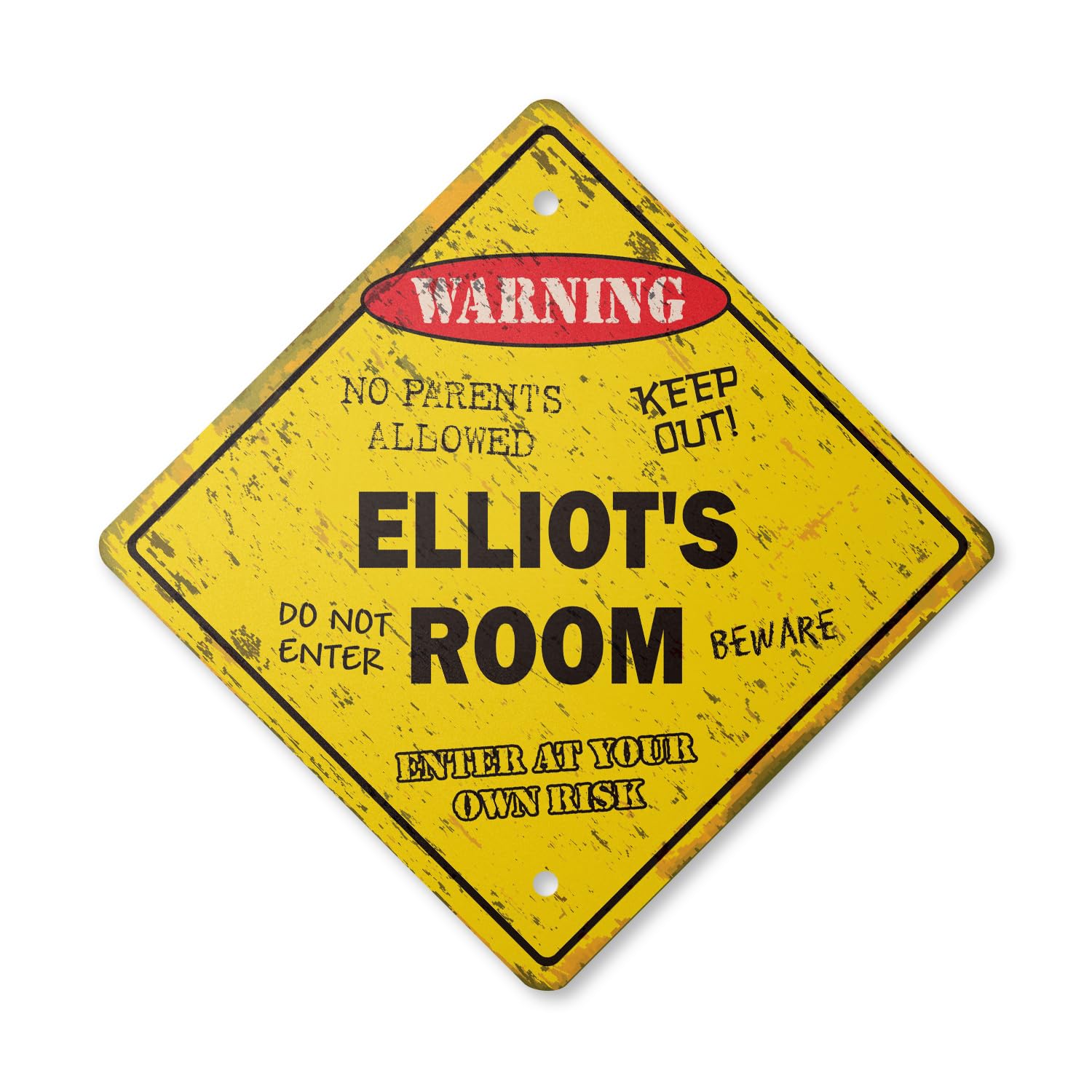 Elliot's Room Sign Vintage Crossing Zone Xing | Indoor/Outdoor Plastic | 12" Tall Rustic Kids Bedroom Decor Door Children's Name boy Girl