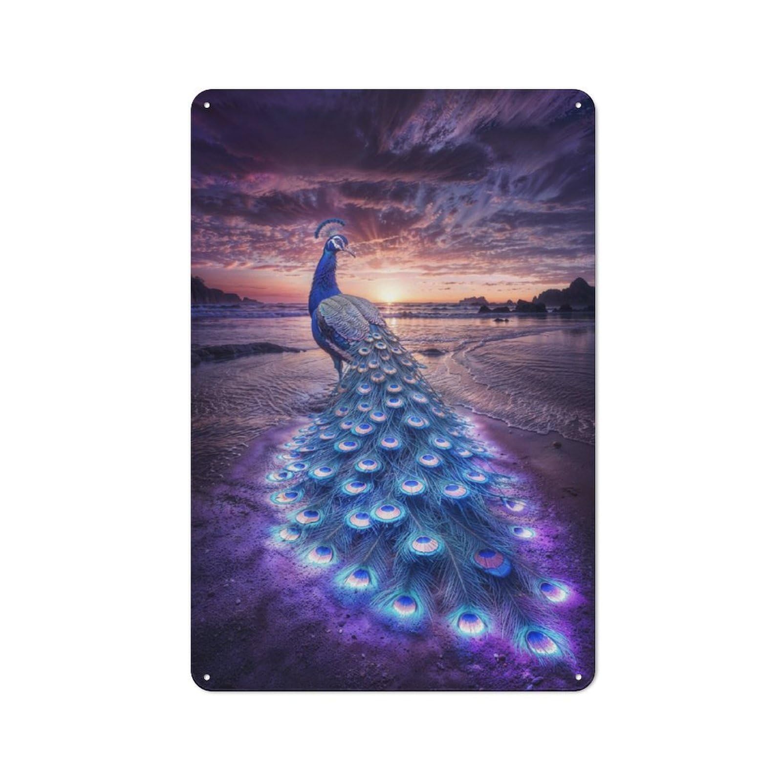Junmoney Peacocks Paradise Retro Metal Wall Sign 30X20cm With For Café Or Home Bar, For Cooler-Season Styling In Café And Home Bar