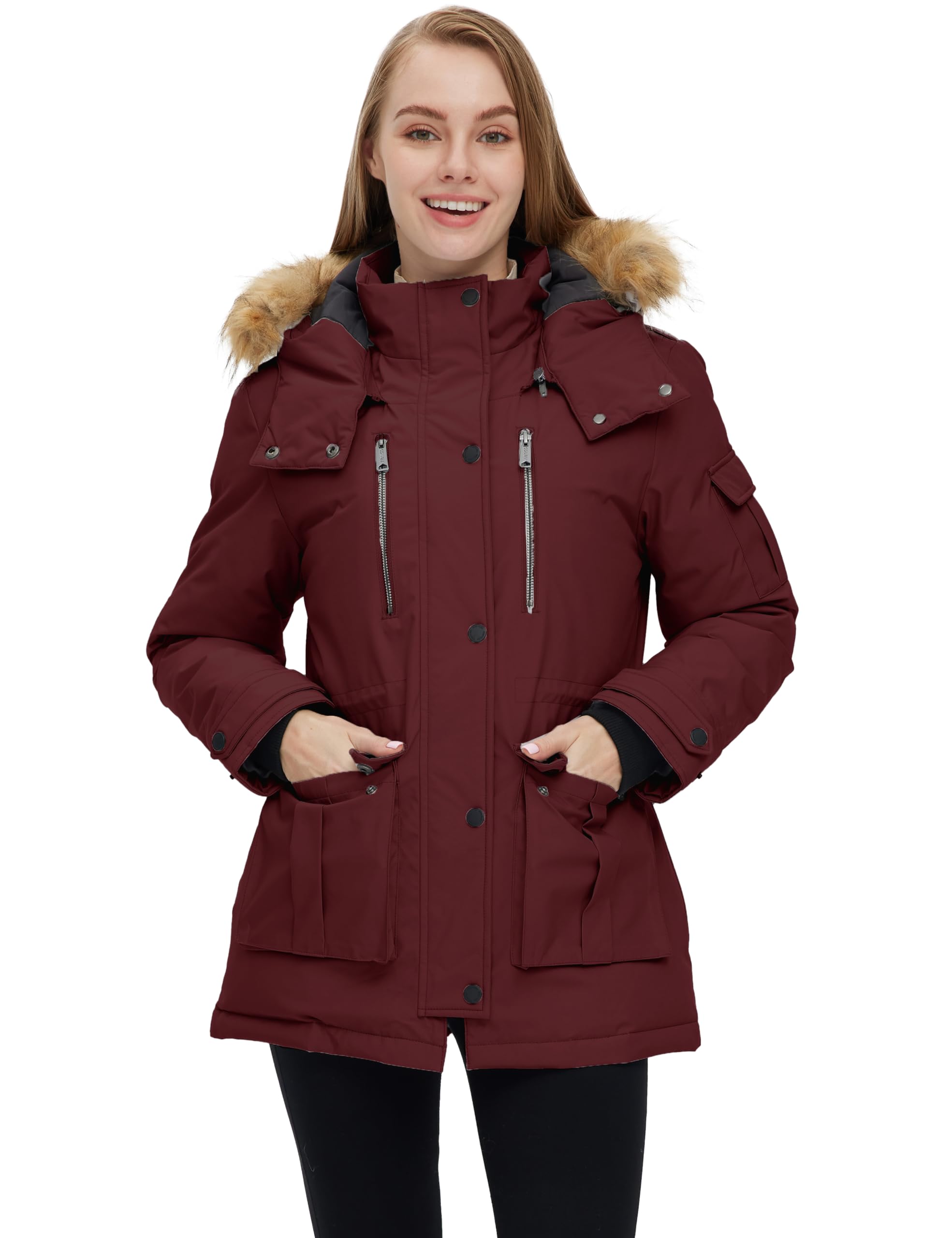 Wantdo Giacca Caldo Invernale Antivento Cappotto con Cappuccio Rimovibile in Pelliccia Parka Slim Fit Giubbotto Idrorepellente Outdoor Donna