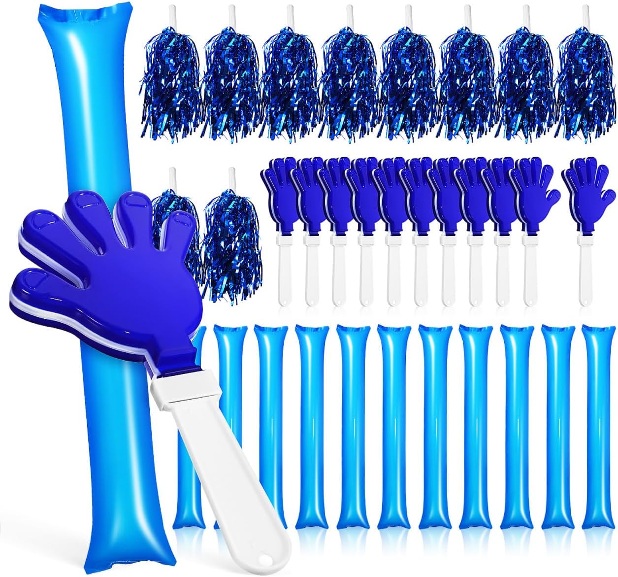 Gadpiparty 36pcs Team Spirit Cheer Set, Inflatable Thunder Sticks Hand Clappers Pom Poms Noise Makers for Football Baseball Sports Events