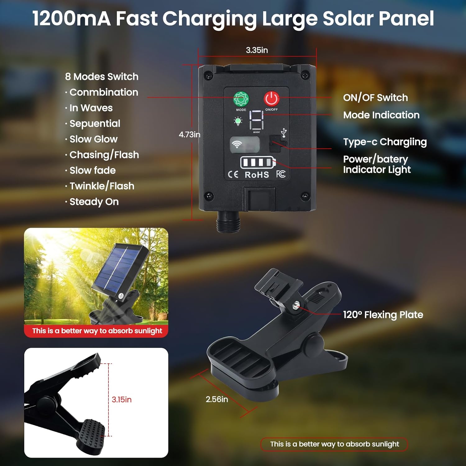 KISUFU Solar Panel with Mounting Clip and USB Charging Port