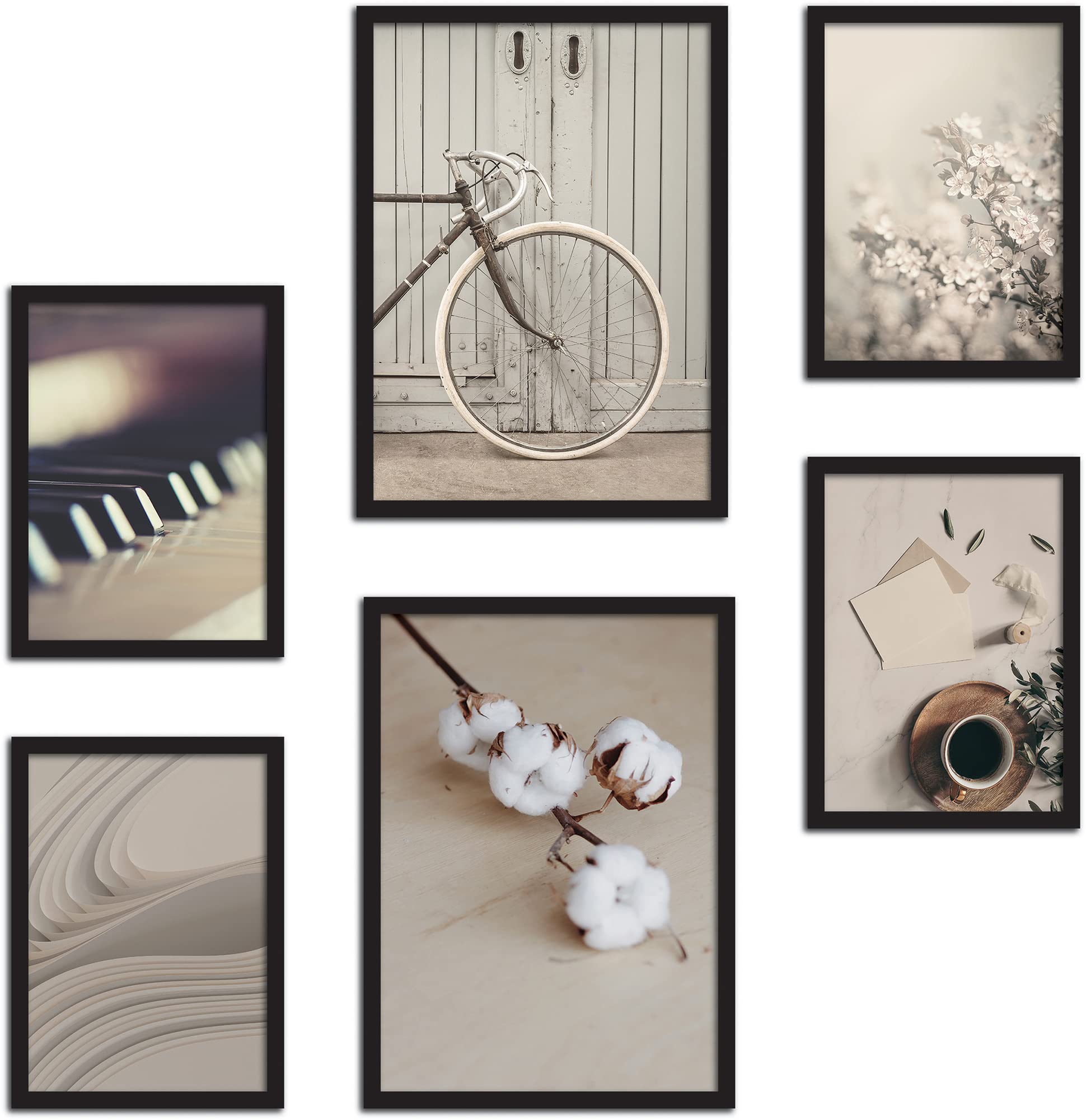 CREARREDASet of Wall Prints Natural White - Without Frames - Wall Decorations for Home and Office - Certified Materials, Made in Italy - Matching Posters 2 x A3 & 4 x A4 B3-30x42 & 21x33 cm