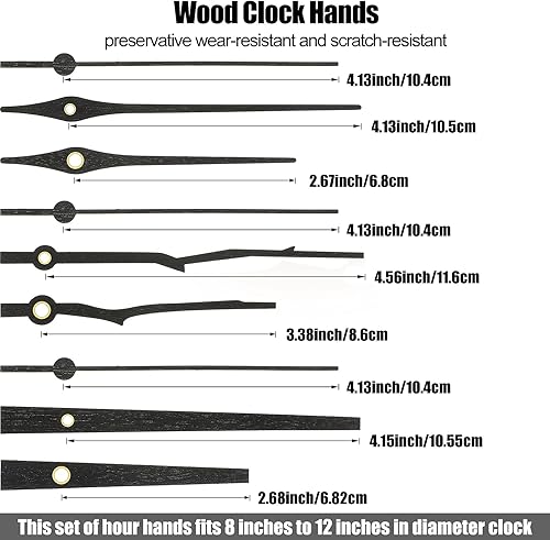 Miniatura 10 de 3 piezas de movimiento de reloj de eje largo con 3 tipos de reloj de madera de nogal mecanismo de manos con ganchos de pasters reloj kit de repuesto