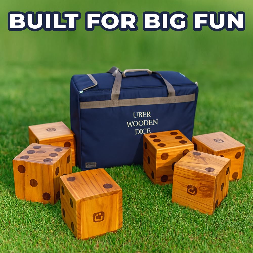 Drake XXL Holzwürfel-Set mit Tragetasche – 21 cm Große Würfel mit Eingebrannten Punkten – Outdoor Gartenspiel für Familie, Garten & Partys