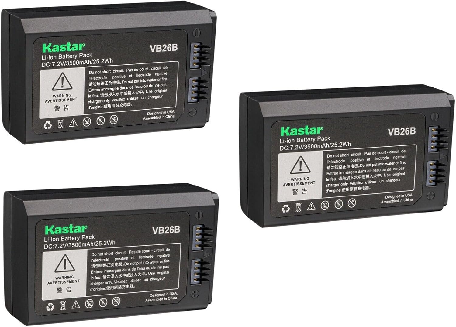 Kastar 3-Pack Battery Pack Replacement for IGODOX V1 VB26 VB-26 VB26A VB-26A VB26B VB-26B Battery, IGODOX VC-26 Charger, IGODOX Round Head Flash V1C V1-C V1F V1-F V1N V1-N V1O V1-O V1P V1-P V1S V1-S