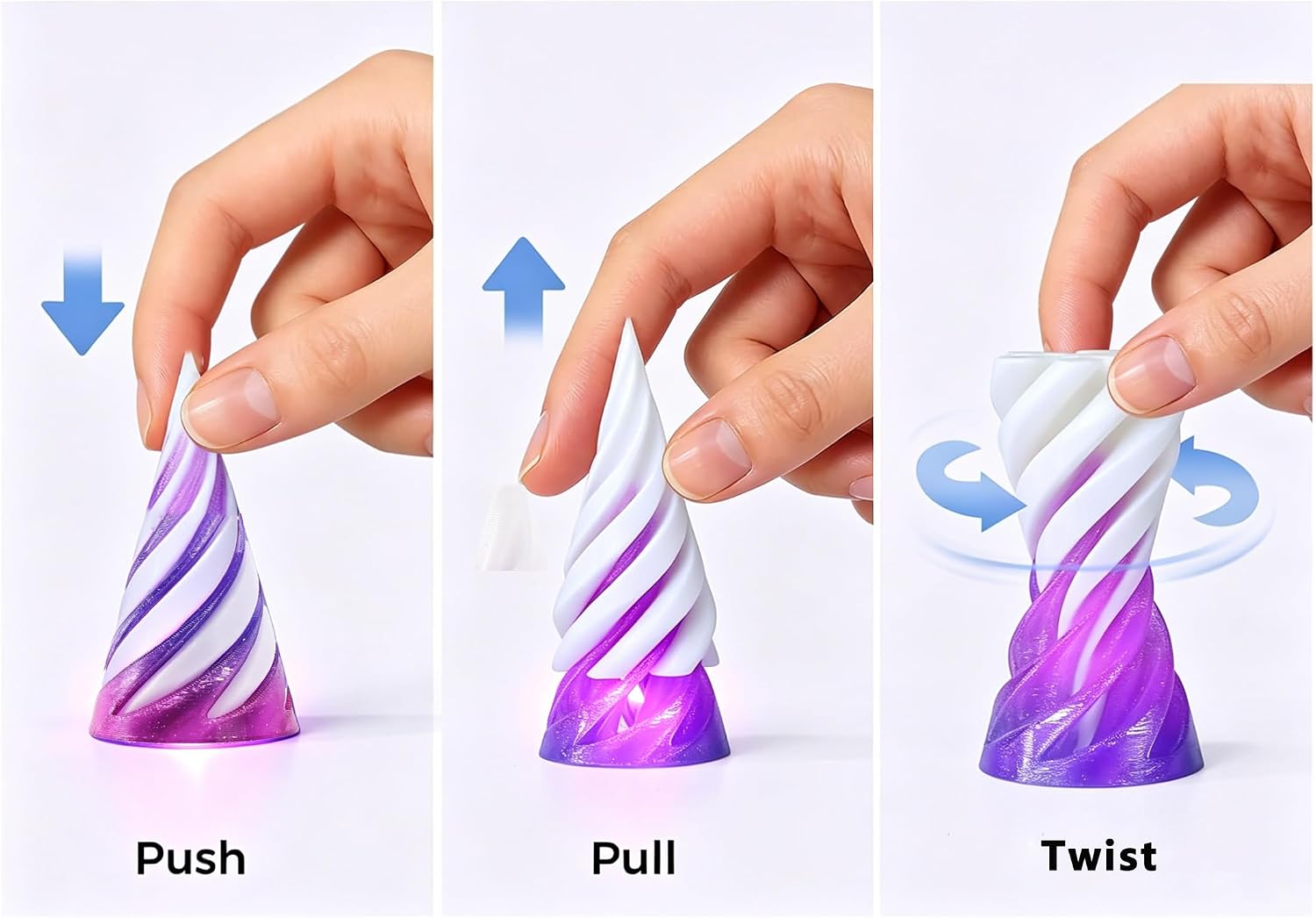 3D Printed Impossible Cone,Spiral Cone Fidget Toy Impossible Pyramid Passthrough Toy,3D Printed Spiral Cone Fidget Toy 2PCS Conical(Crystal Sunrise&Rainbow No.1) image 3