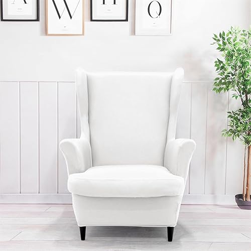 Miniatura 7 de NILUOH Wingback - Funda para silla, 2 piezas, suave, elástica, para silla, color sólido, protector de muebles con parte inferior elástica para sala