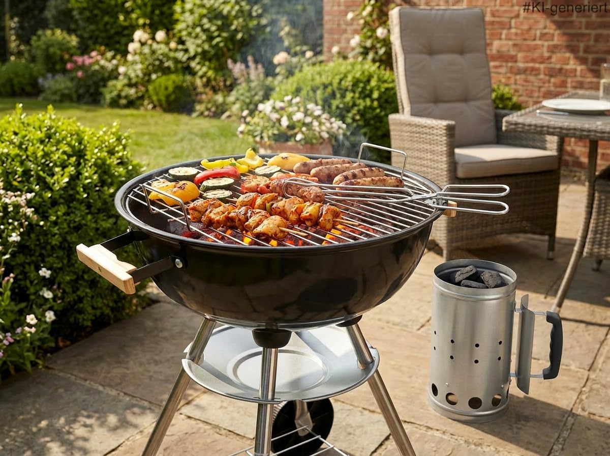 Kugelgrill Holzkohlegrill Ø 43 cm für Garten, Terrasse und Camping – mit Deckel, Holzgriffen & Zubehör optional (Grill einzeln)