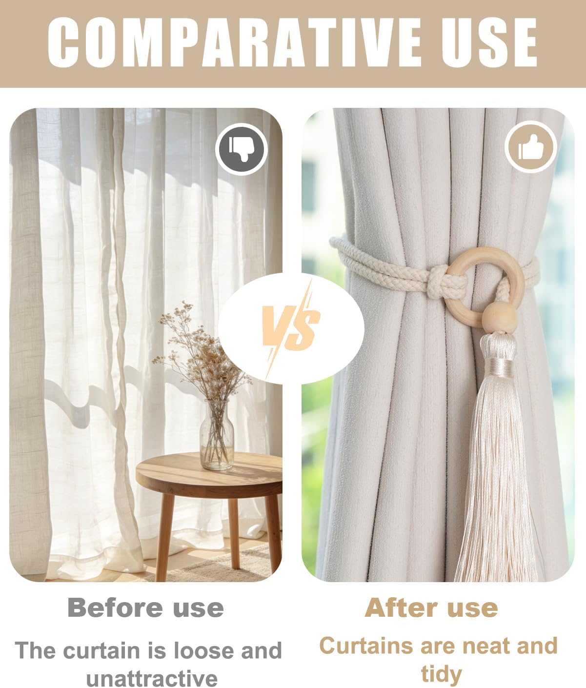 4 Pcs Boho Curtain Tiebacks Macrame Cotton Tassel Tiebacks Handmade Woven Rope Holdbacks with Leaf Design Beige Curtain Tassel Tiebacks for Indoor Outdoor Drapes Living Room Bedroom Patio Deco