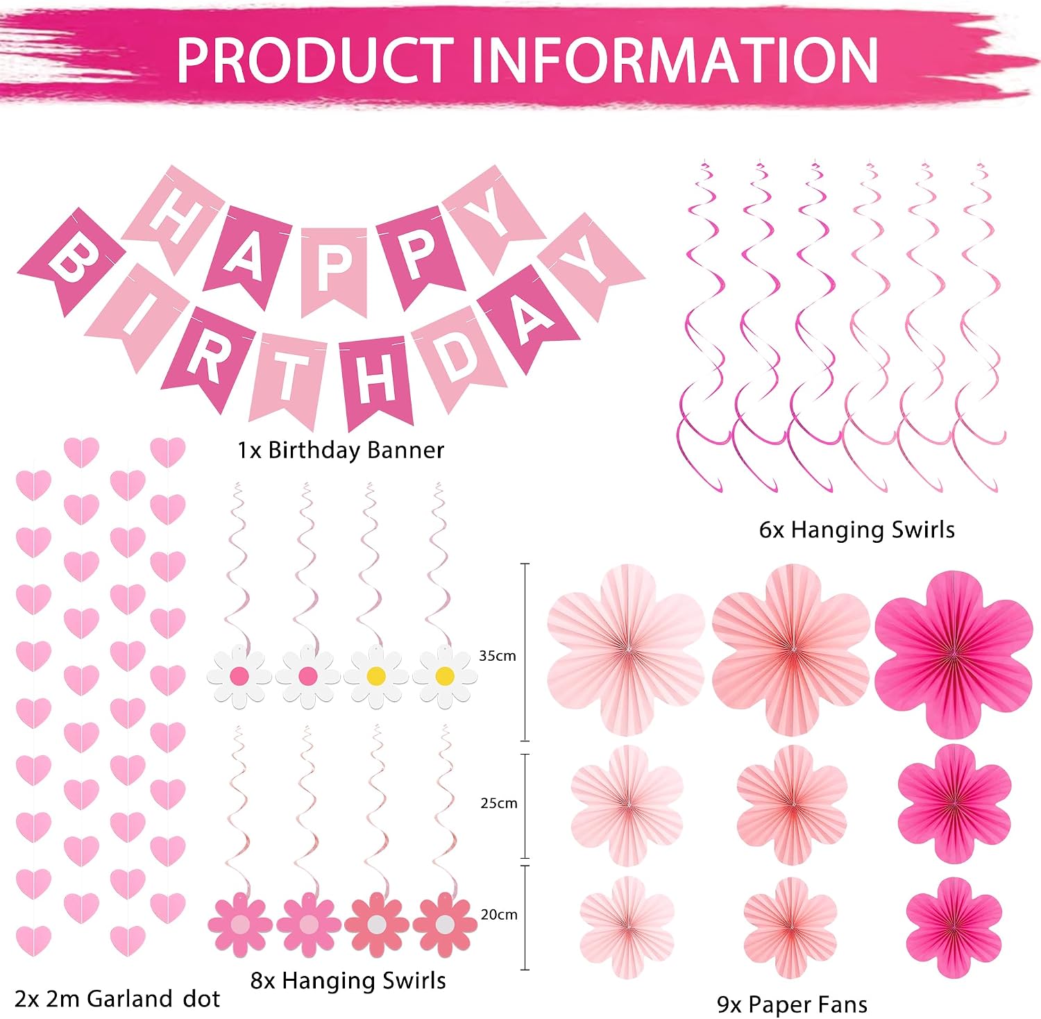 Roetyce Flower Birthday Decorations, Light Pink Happy Birthday Banner