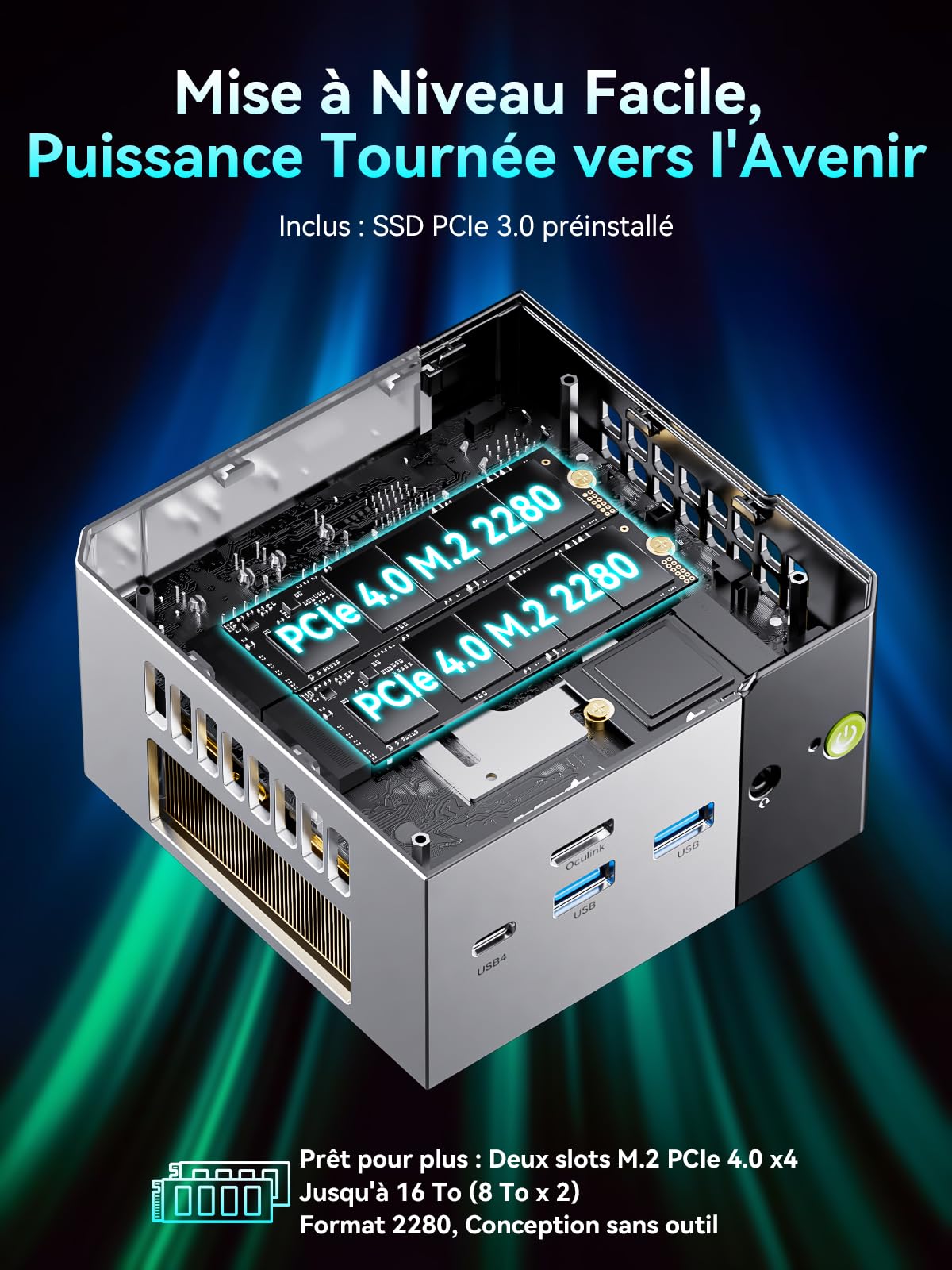 GMKtec M8 Mini PC Ryzen 5 Pro 6650H (Battre 7430U/5825U, 6C/12T jusqu'à 4.5GHz), Dual 2.5GbE LAN, 16Go LPDDR5 RAM+512Go SSD PCIe3.0 NVME Mini-PC, Oculink, USB4, USB-C, WiFi 6E pour Bureau Gaming