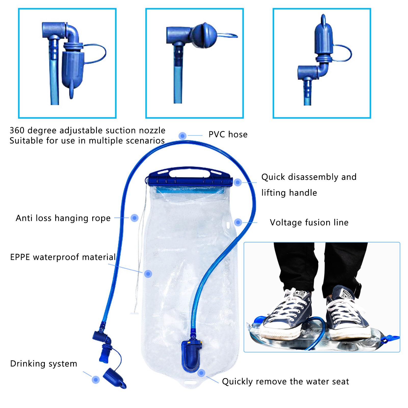 Sacca Idrica Sacca D'acqua Da 2 Litri, Sacca D'acqua Per Il Corpo In Tpu, Serbatoio D'acqua Resistente Per Zaino In Spalla Escursionismo Corsa Ciclismo Campeggio, Quattro Sacche D'acqua + Un S