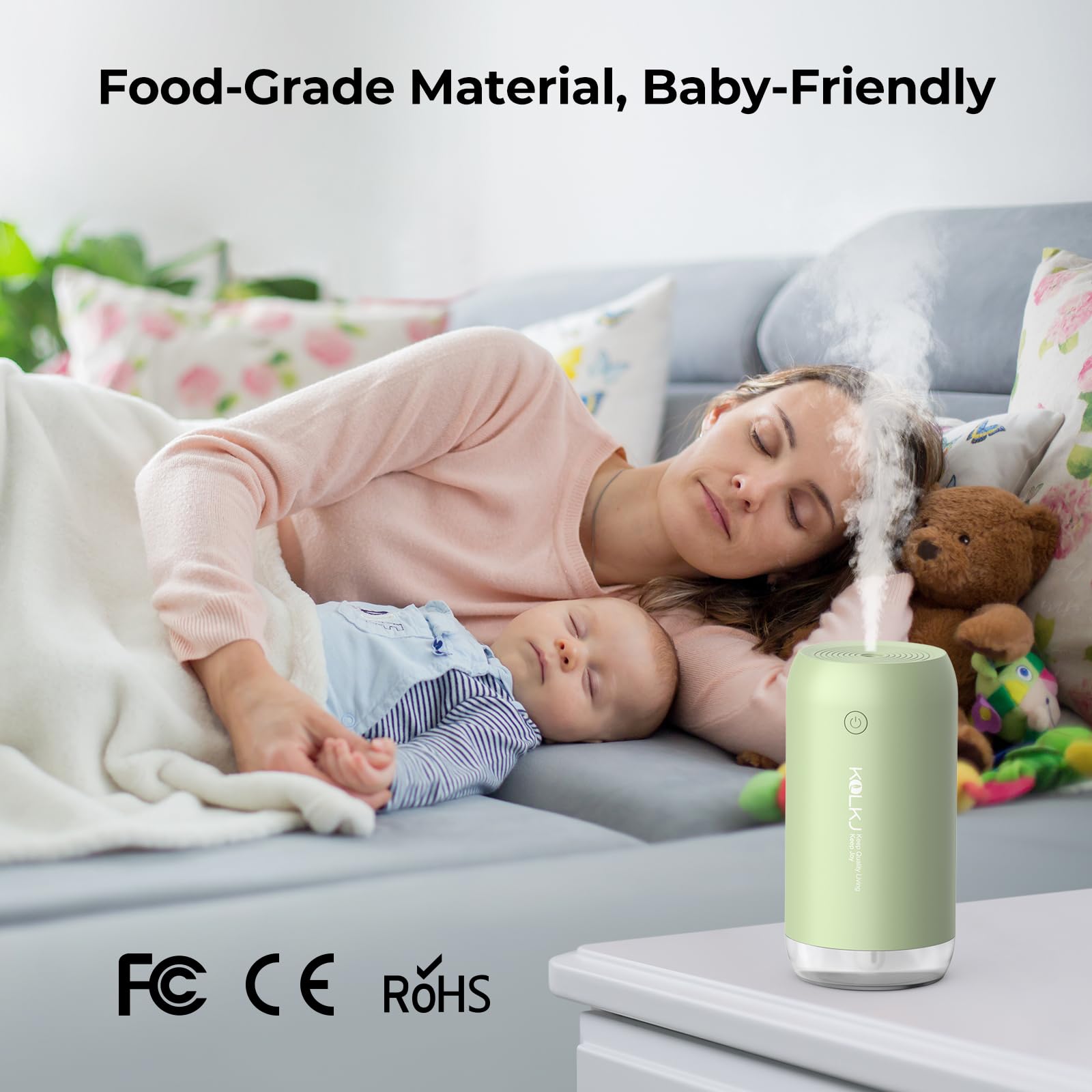 Mini umidificatore portatile, 350 ml, silenzioso, piccolo, umidificatore a nebbia fredda, USB, per scrivania, camera da letto, ufficio, piante, auto, cameretta dei bambini, con 2 modalità di