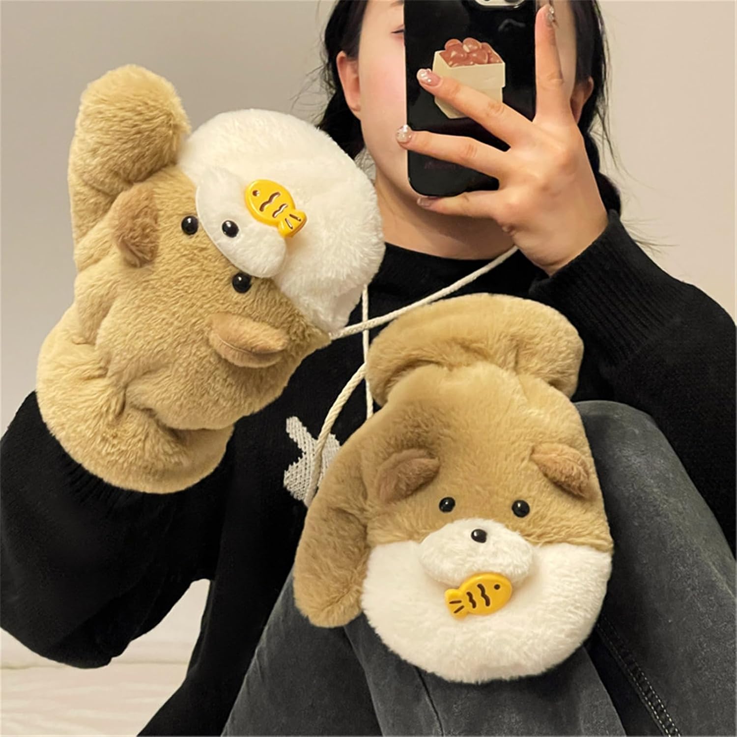 Plush Gloves Warm Skiing Gloves Furry Warmth Mittens for Students Girl Cycling Winter Accessories