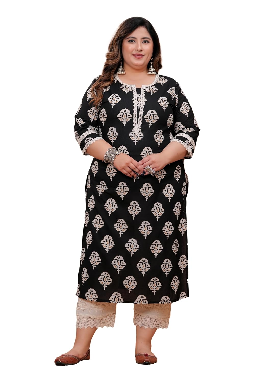 LABULY Women Pure Cotton Discharge Print Straight Plus Size Kurta with Lace Work - Review, Price and Buying Guide