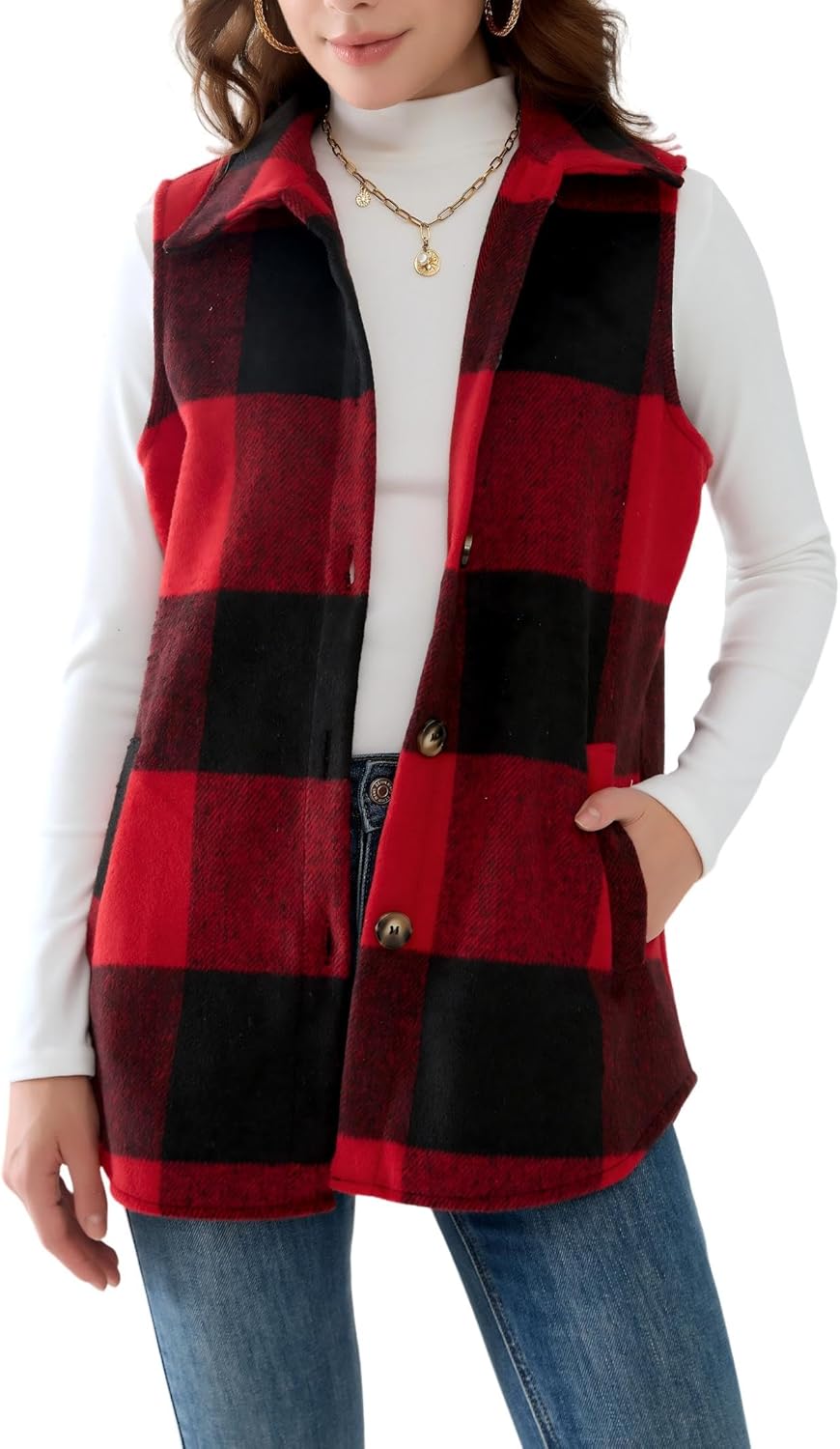 Unidear Women’s Flannel Plaid Vest – Sleeveless Button Down Shirt Jacket with Pockets