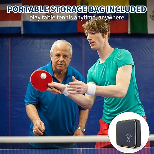 Miniatura 8 de Juego de 4 palas de ping pong, palas de tenis de mesa de 5 capas con 8 pelotas y estuche de transporte, raquetas de goma de esponja suave y pelotas