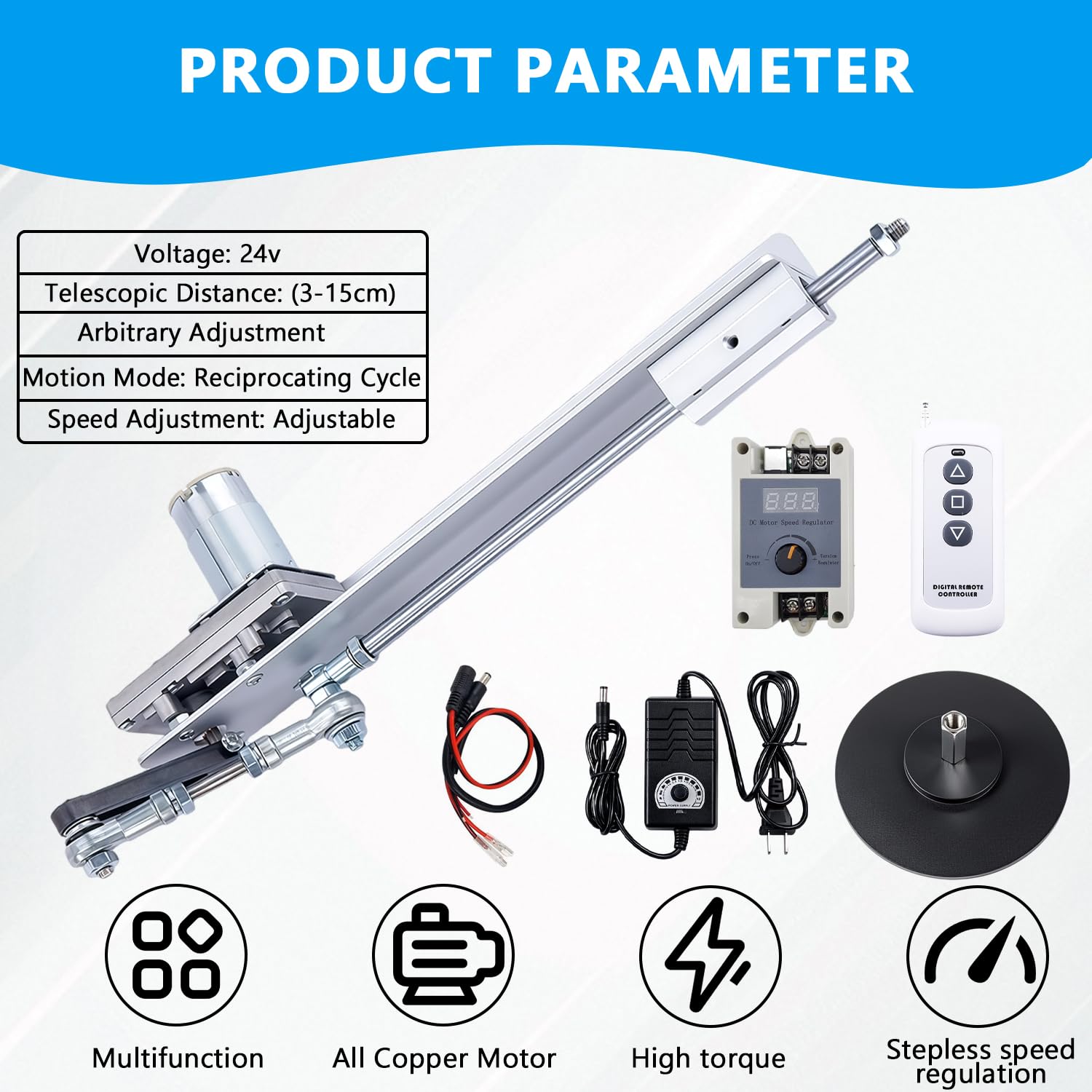 Hubkolben Linearaktuator DC 24V Linear Actuator 120 RPM Teleskopischer Hub 3-15cm mit Drehzahlregler