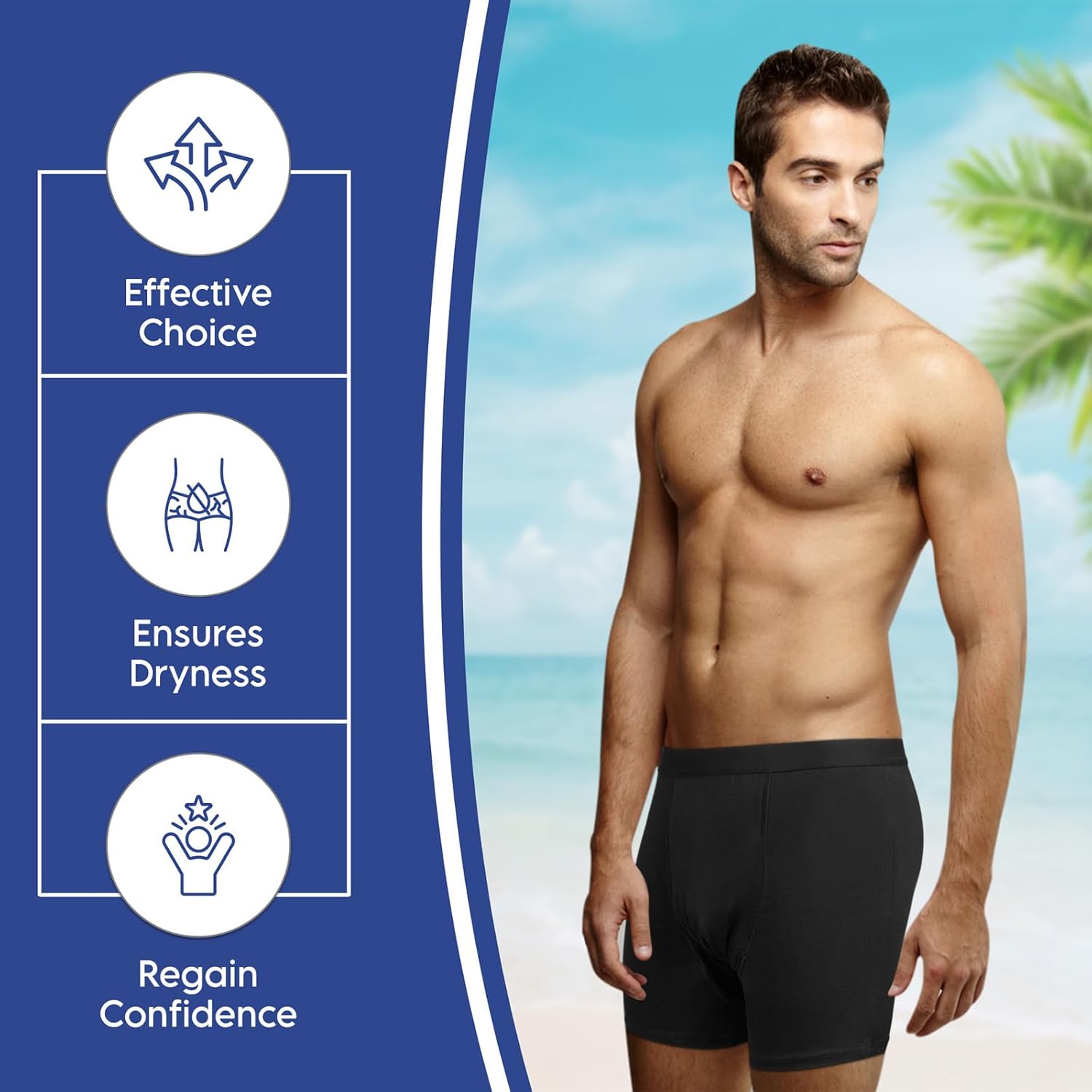 Reusable Incontinence Underwear for Men, Washable Boxer Briefs Protection, Leak Proof Adult Male Diapers for Urinary Absorbency (Black 1pcs, Large)