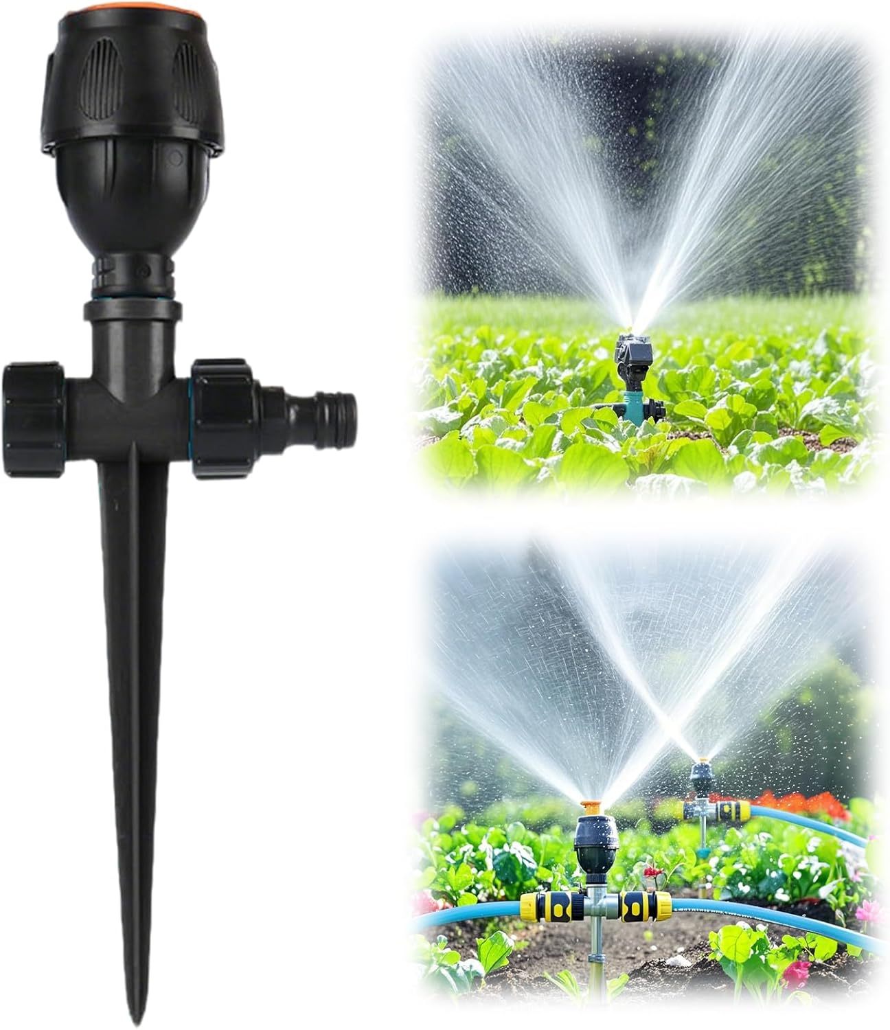 360 Rotating Lawn Sprinkler for Yard, Garden Irrigation System Rotating Water Sprinklers Covers 33-79FT, Grass Sprinkler Farm Crop Field Vegetable Cooling Dust Control (Black)