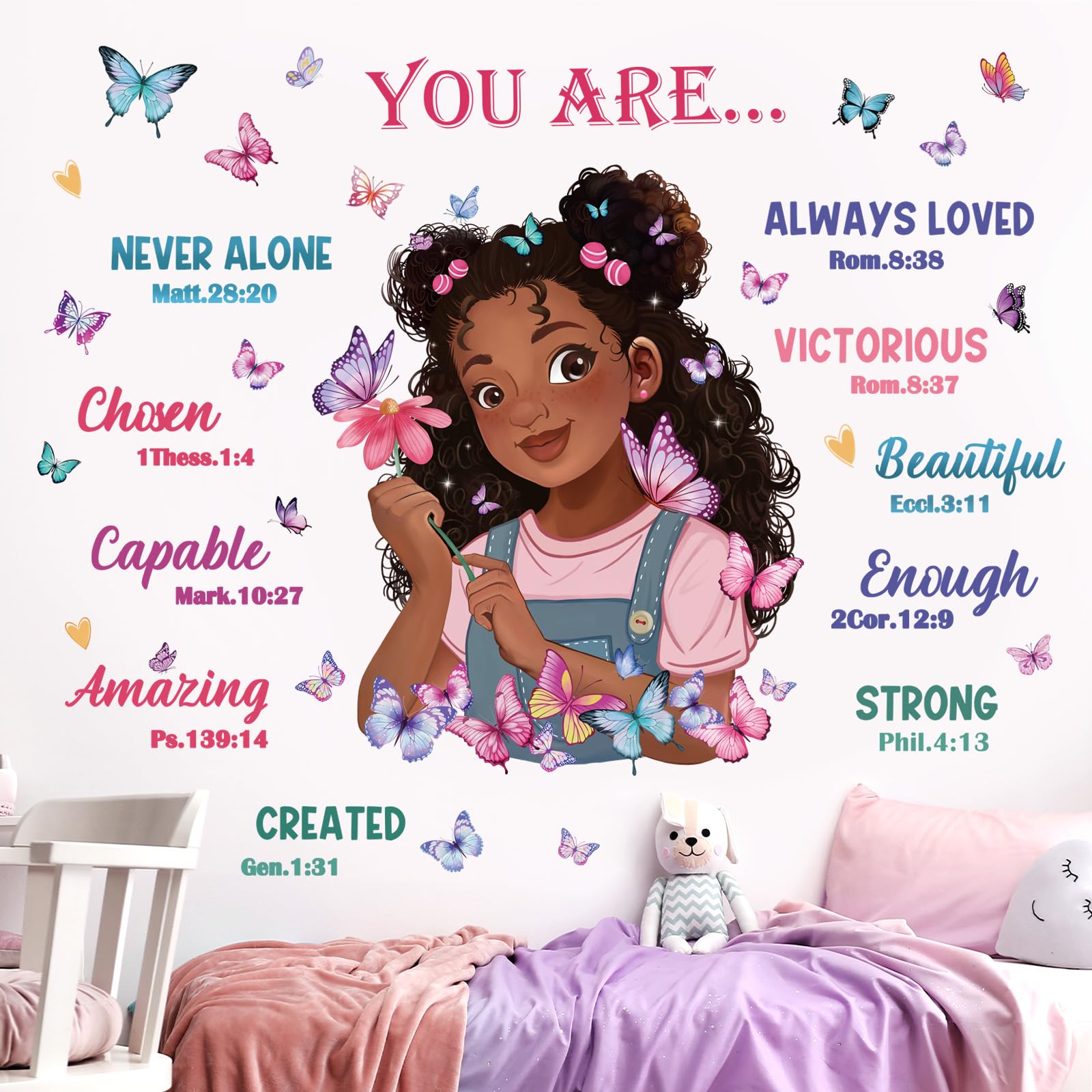 wondever Black Girl Magic Wall Stickers Butterflies Inspirational Quotes You are Beautiful Peel and Stick Wall Art Decals for Girls Bedroom Baby Nursery Kids Bedroom - Image 2