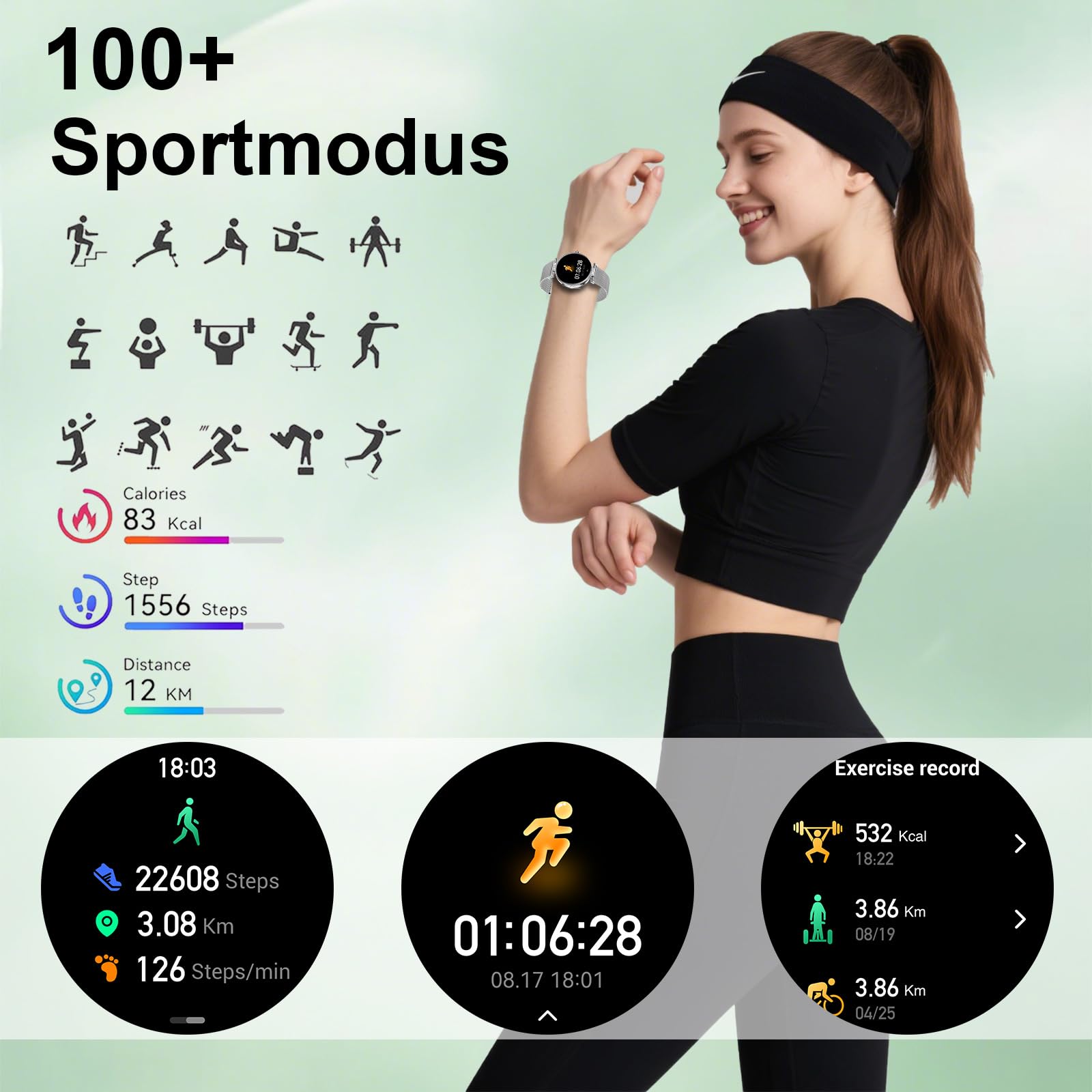 Smartwatch für Damen mit Telefonfunktion App-Benachrichtigungen Rund Schmal GesundheitsüBerwachung SchlafüBerwachung Fitness-Tracker Uhr Kleine DüNne Bluetooth Wasserdicht Android Ios