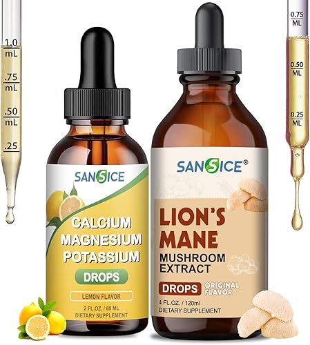 Gotas de potasio líquido de calcio y magnesio líquido de melena de león, suplemento de concentración, extracto orgánico de melena de leones y hongos