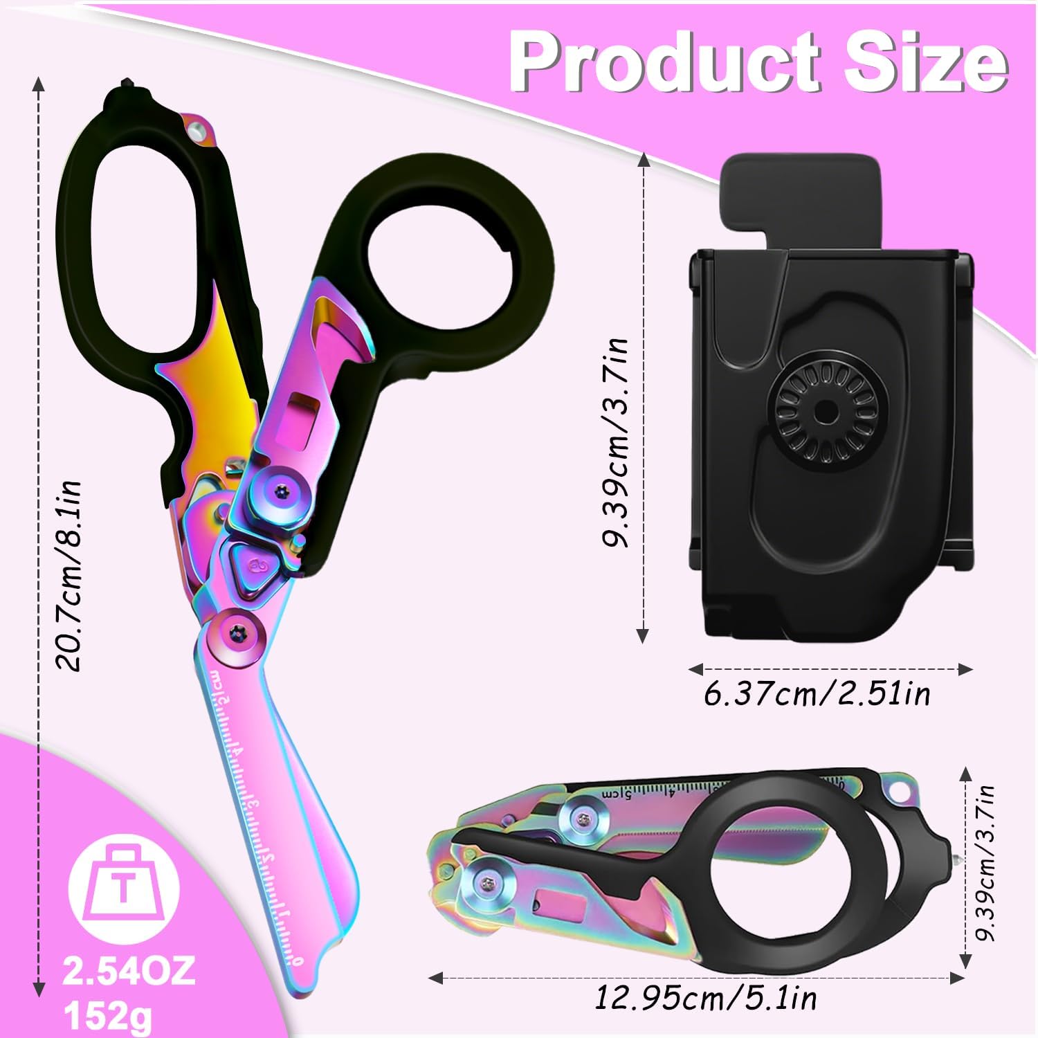 Trauma Shears Foldable with Compatible Holster, Multi Tool Emergency Response Trauma Shear for Nurses, Multi-function Outdoor EMT Tactical XShears, Trauma Scissors with Gift Box(Black Magic)