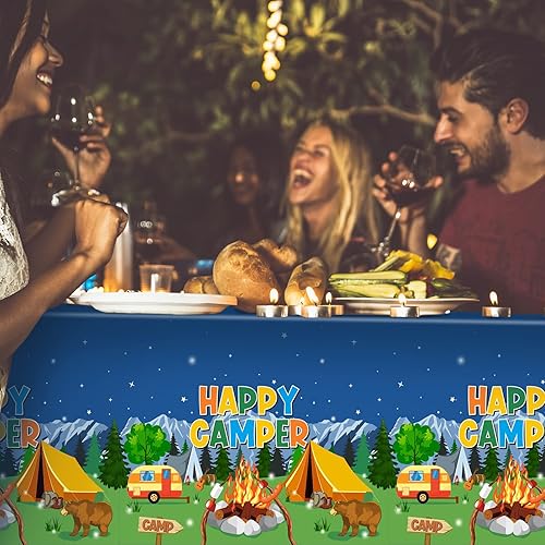 Miniatura 8 de Tegeme Mantel de 3 piezas de plástico con temática de fogata para fiestas de aventura, campamento, fogata, bosque, suministros de decoración para