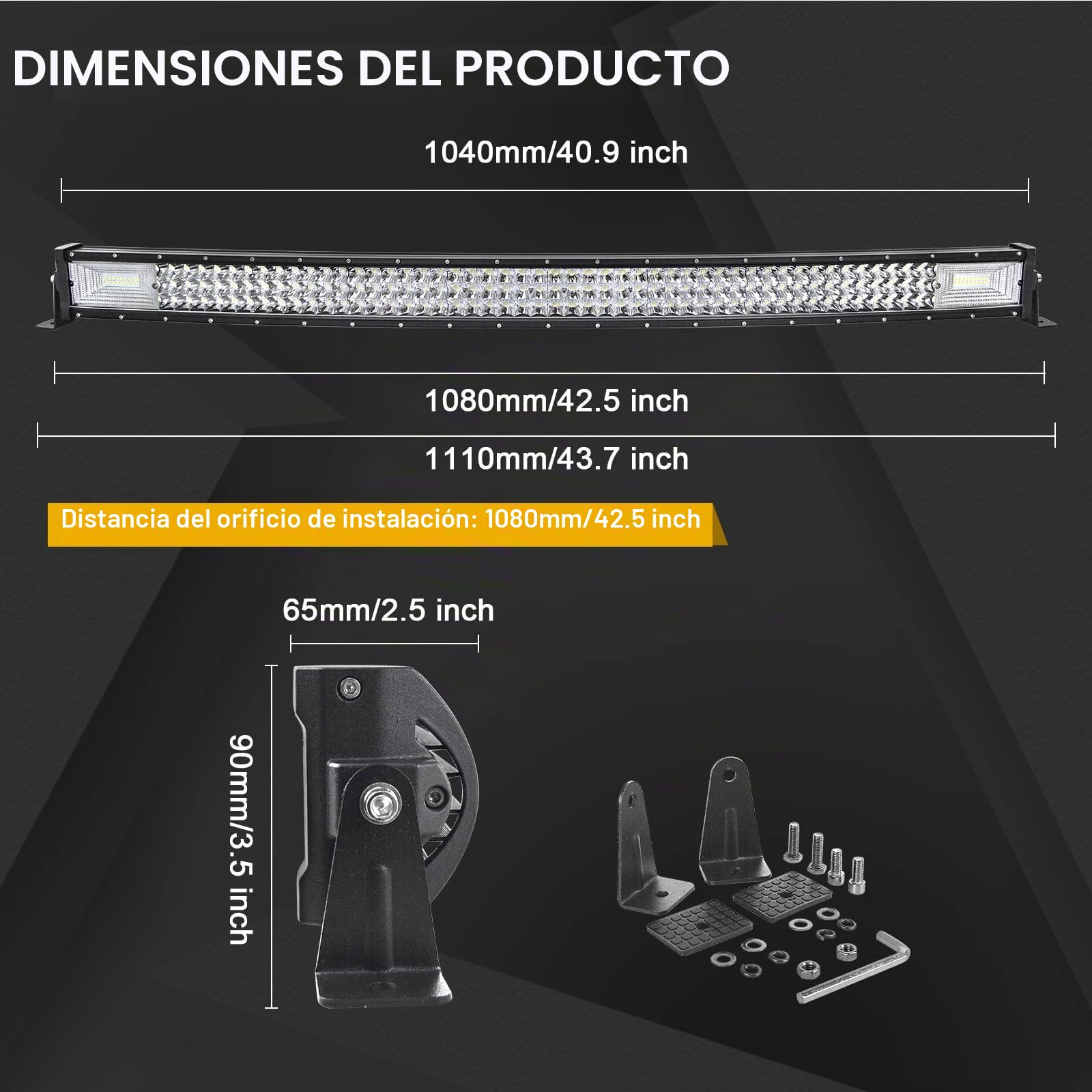 Willpower Barra Led 4x4 42 Pulgadas 540w Barras Led Coche Curvas 7D IP67 Impermeable Tri-fila Faro Led Focos Led 12v 24v 6000k Barras de Luz Led para Tractor SUV ATV UTV Off-road Con Mazo de Cables