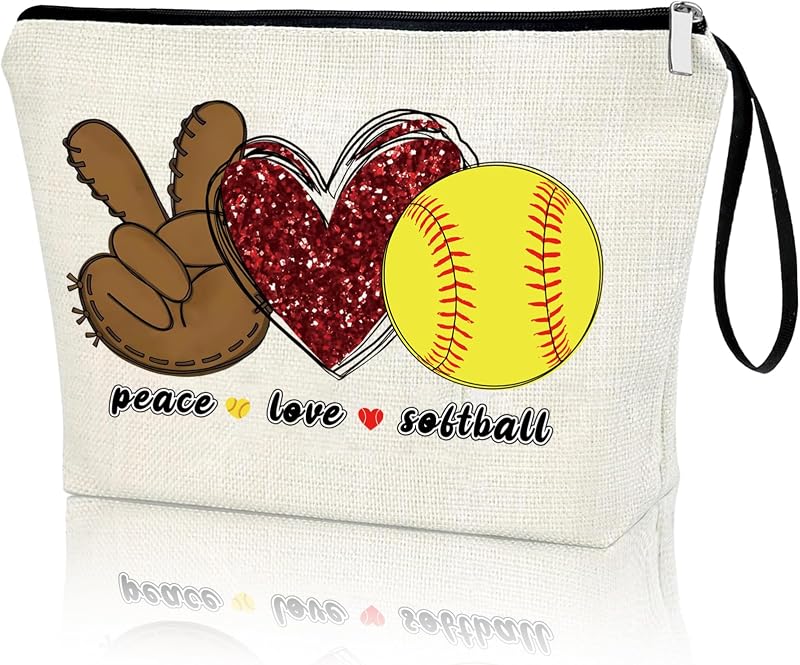 Necessaire de maquiagem Creakraft PEACE LOVE SOFTBALL com zíper e alça, hzb026, 1 unidade