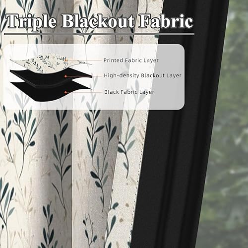 Miniatura 3 de Juego de 2 paneles de cortinas opacas blancas de 84 pulgadas de largo, cortinas opacas con patrón de hojas blancas con ojales para colgar en