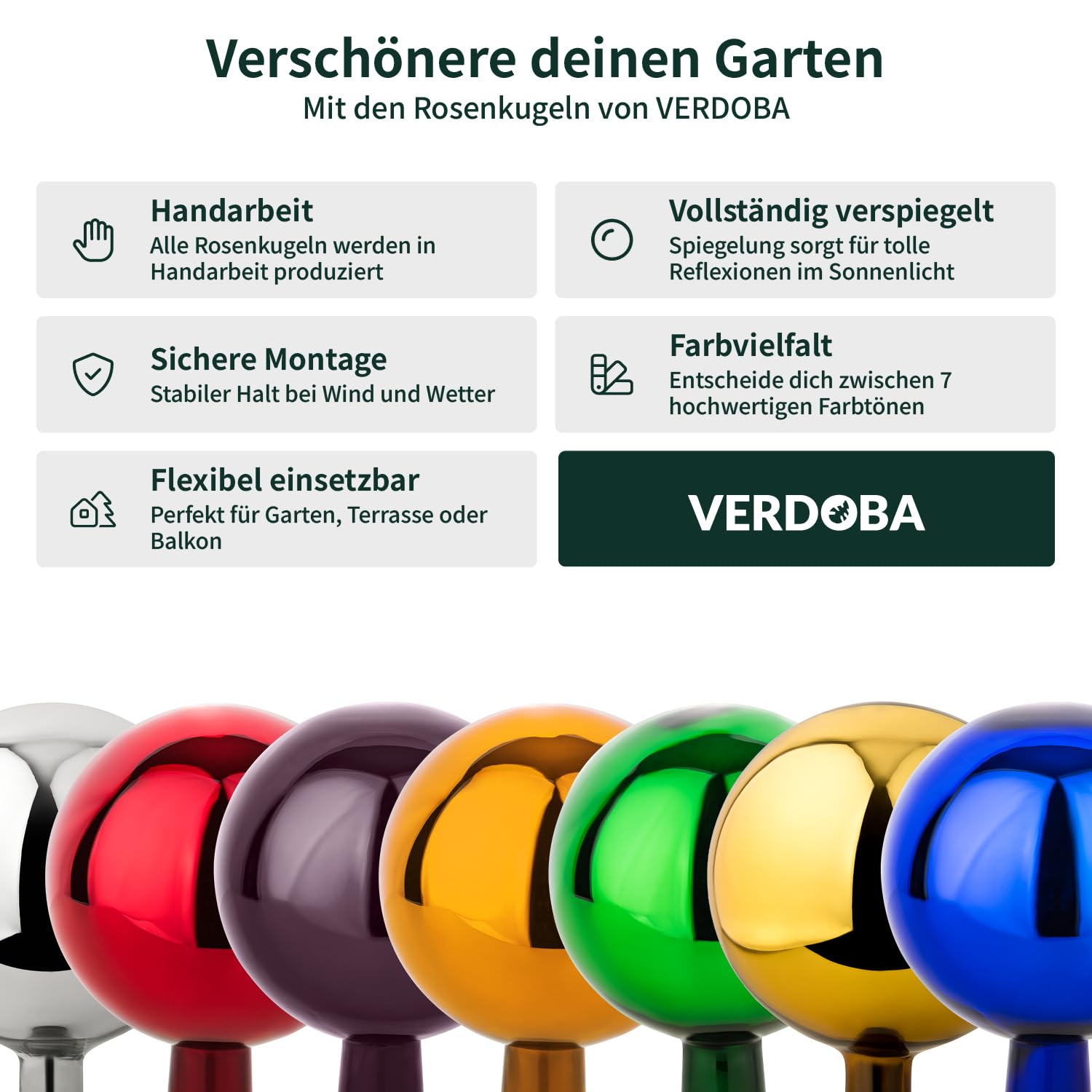 VERDOBA - Rosenkugel - Gartenkugel für den Garten - Dekokugeln Aussenbereich in vielen Farben - Dekokugel aus Handarbeit - Dekokugel für den Garten (rot, 15 cm)