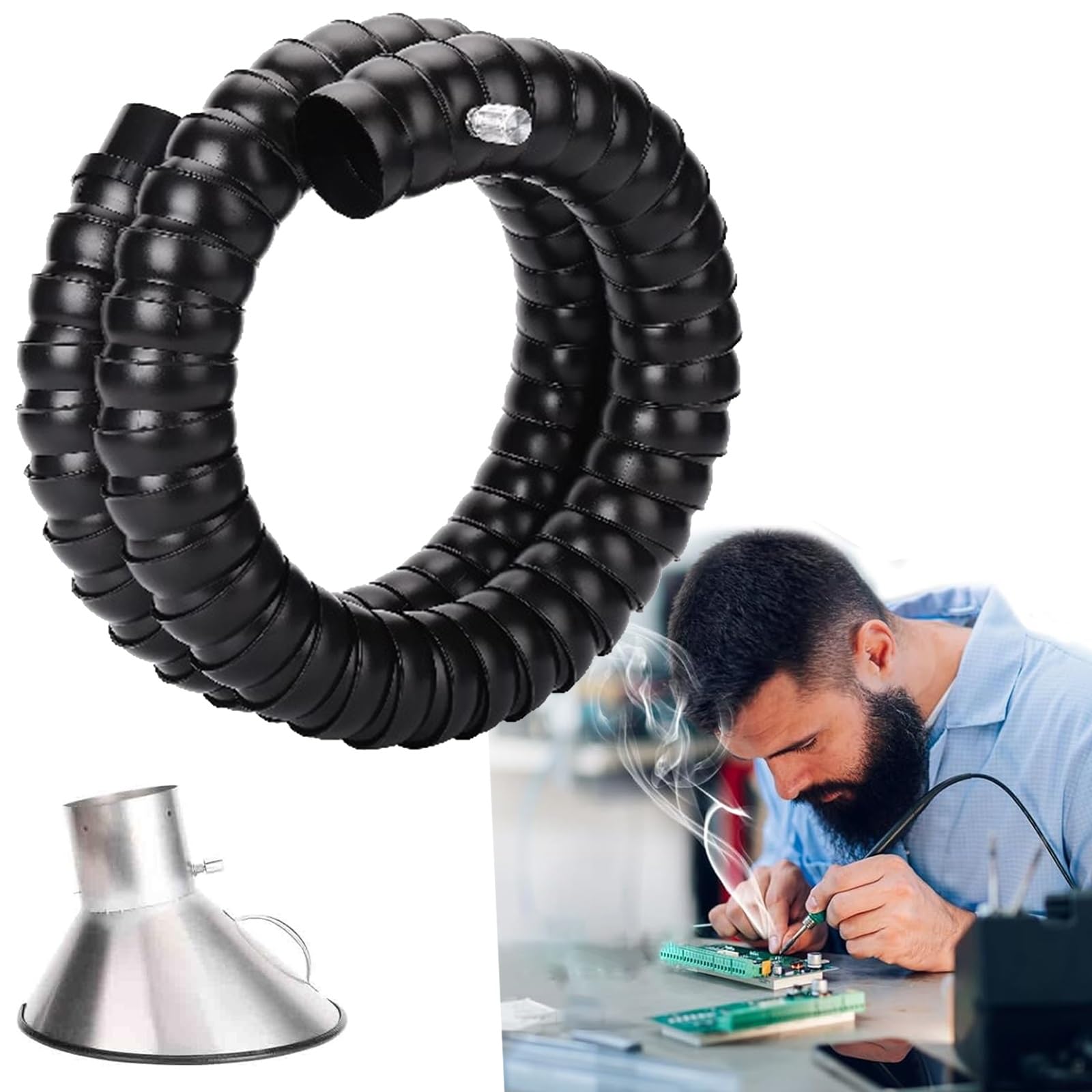 Manguera de ventilación Tubo de extracción de humos de soldadura para línea de montaje, Extractor de humos flexible de tamaño personalizable, con campana(1m/3.3ft,68mm/2.7inch)