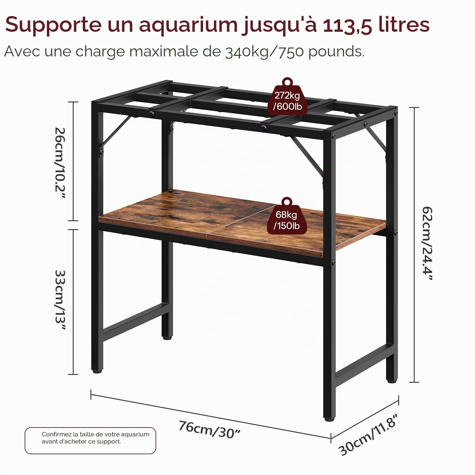 MAHANCRIS Support pour aquarium 30 gallons avec étagères 2 niveaux 76,2 cm L x 30 cm P