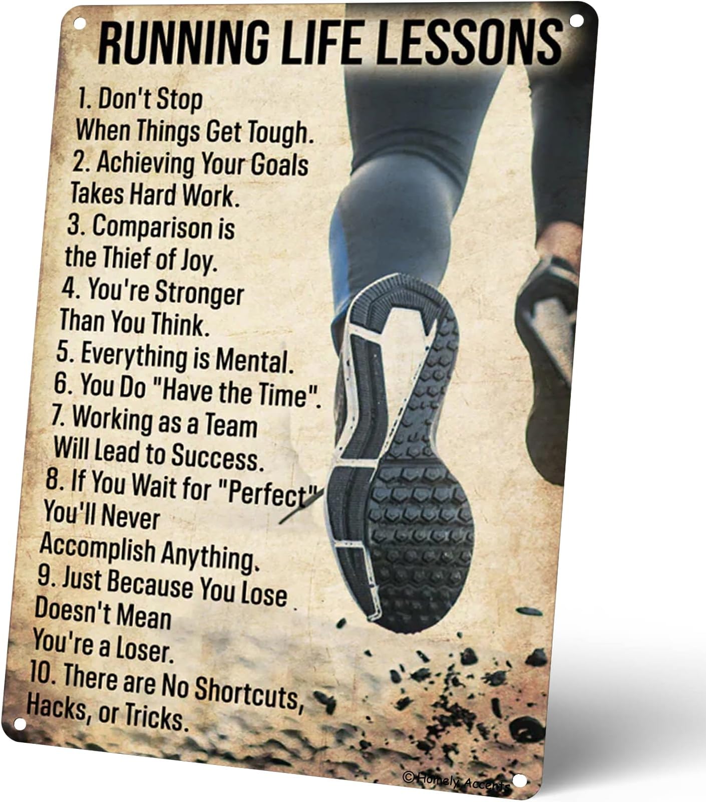 Homely Accents Vintage Running Life Lessons Metal Tin Sign, Inspirational Quotes Poster for Gym Home Decor, Wall Art for Bedroom, Bathroom, Man Cave 8x12 Inches