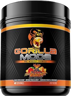 Gorilla Mode Pre Workout - Massive Pumps · Laser Focus · Energy · Power - L-Citrulline, Creatine, L-Tyrosine, Betaine, Hydroprime®, Alpha-GPC, 400mg Caffeine, Huperzine A - 836g (Volcano Burst)