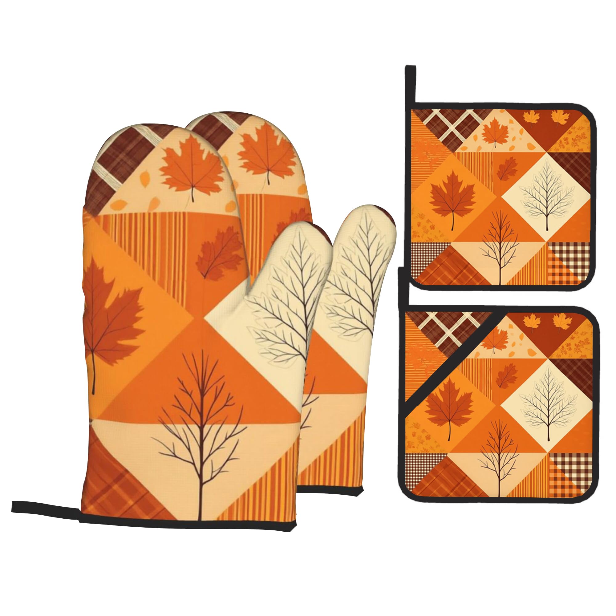 Ofenhandschuhe und Topflappen-Set, hitzebeständige Handschuhe, heiße Pads, für Küche, Kochen, Backen, Grillen, Grillen, Grillen, 4 Stück
