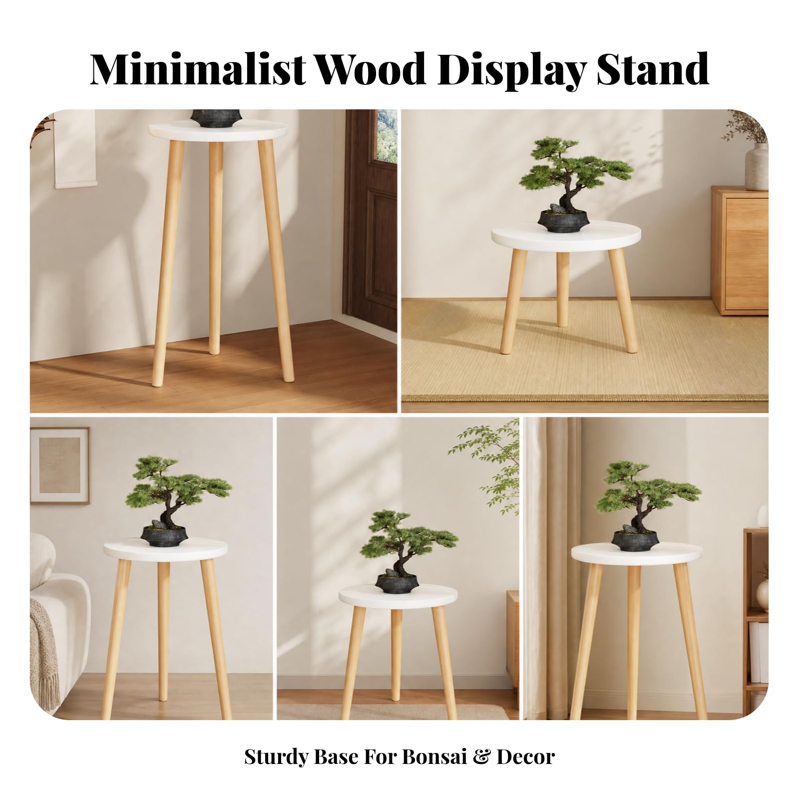 Soporte con Tablero Redondo Níveo Estable Mesa Auxiliar Exhibidora 30 Cm Diámetro Multifuncional Pequeña Tabla Circular Blanca para Recibidor, 30x60CM