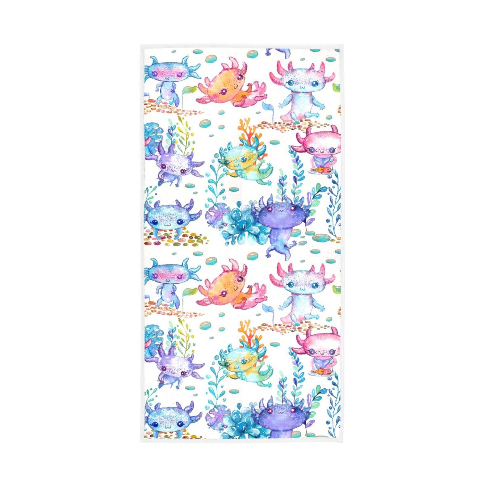 HUYGD Watercolor Cute Axolotl Characters Bathroom Towels, 15 x 30 Inches Spa Facial Towels, Decorative Bath Towels Hand Drying Towel