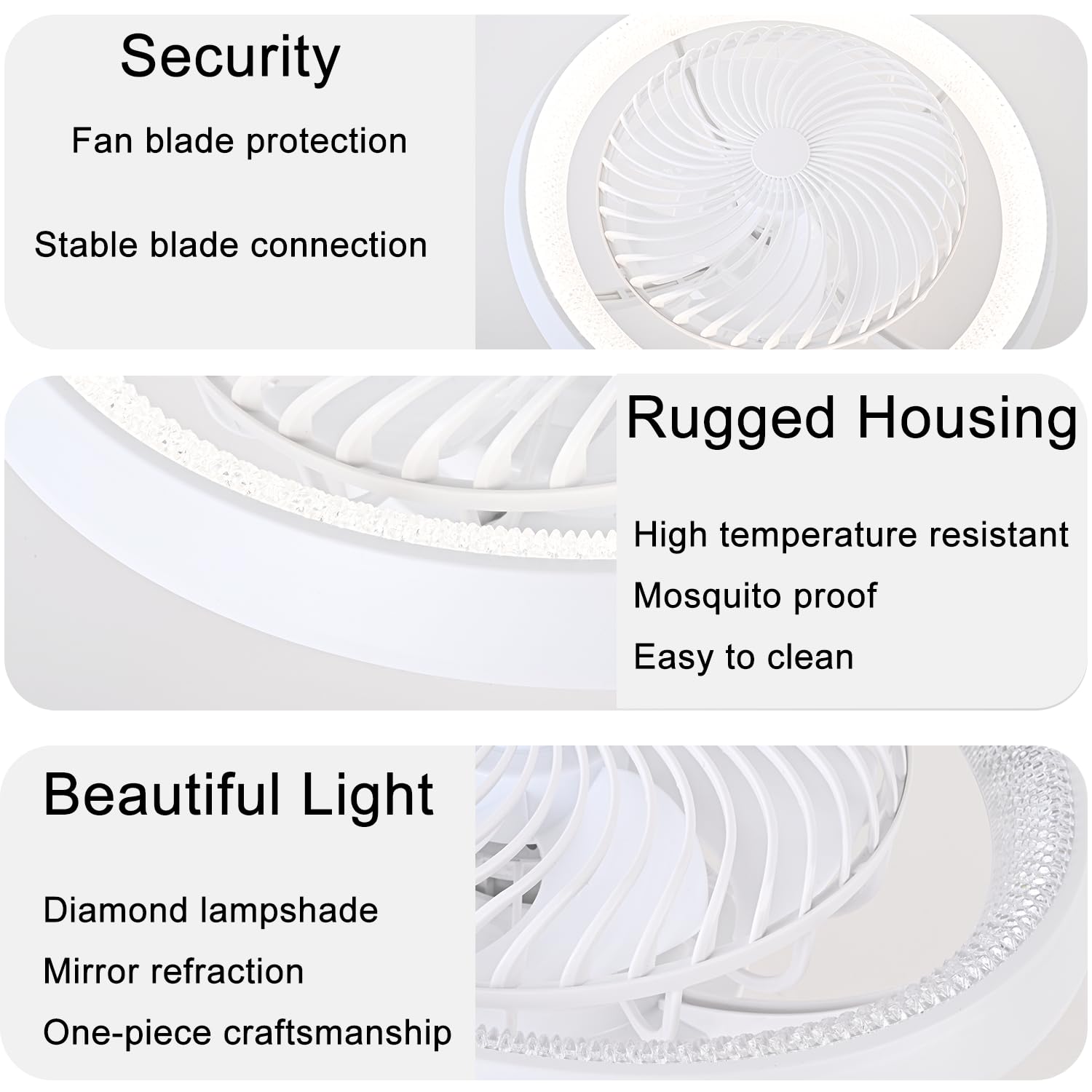 Ventilatore da Soffitto con Luce e Telecomando, Silenzioso Lampadario Ventilatore da Soffitto, 75W Dimmerabile Plafoniera con Ventilatore, Rotazione a 360°, Reversibile, 6 Velocità, Bianco