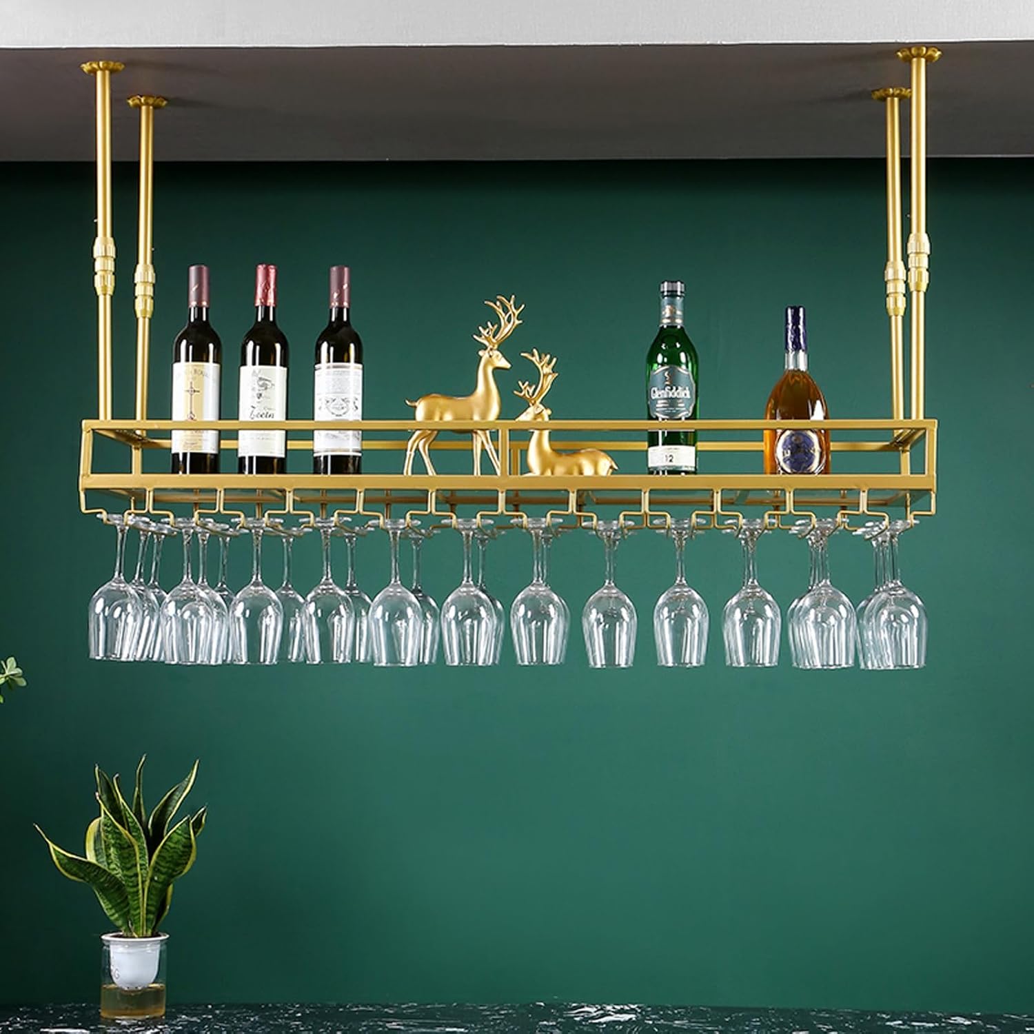 Adjustable Height Ceiling Wine Rack, Black Multi Functional Hanging Wine Glass Rack, Large Capacity Wine Rack, for Bar, Kitchen, Cafe Wine Bottle Storage (Color : A, Size : 100CM