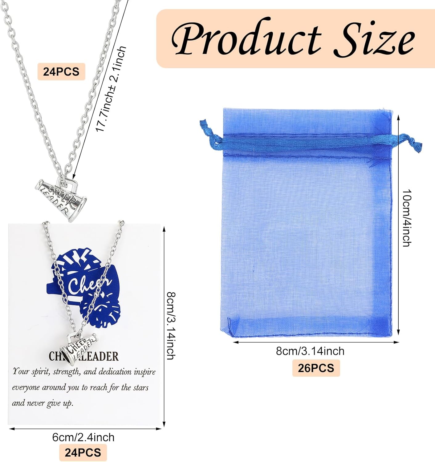 Tondiamo 24 Pcs Cheerleader Necklace Gifts Bulk Cheerleading Gifts for Team Cheerleader Megaphone Necklace, Motivational Card - Image 2