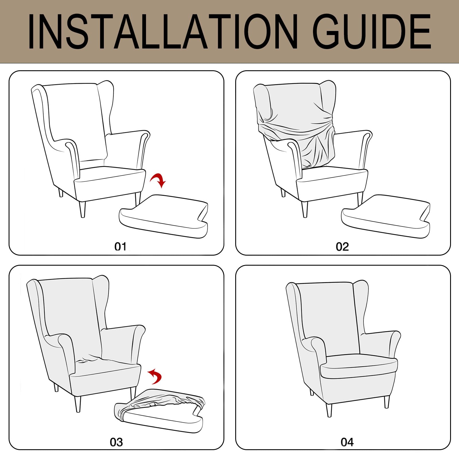 Ohrensessel Überzug Stretch Tiger Stuhlbezug Sessel-Überwürfe Universal Ottomane Schonbezug Ottomane Abdeckung (Khaki,Bezug Ohrensessel)