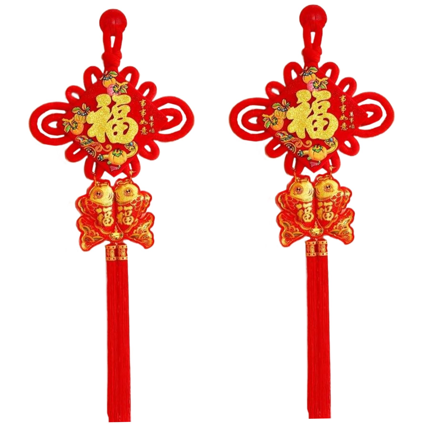 Décoration Chinoise en Cordon Rouge 3D suspendre facilement double poisson