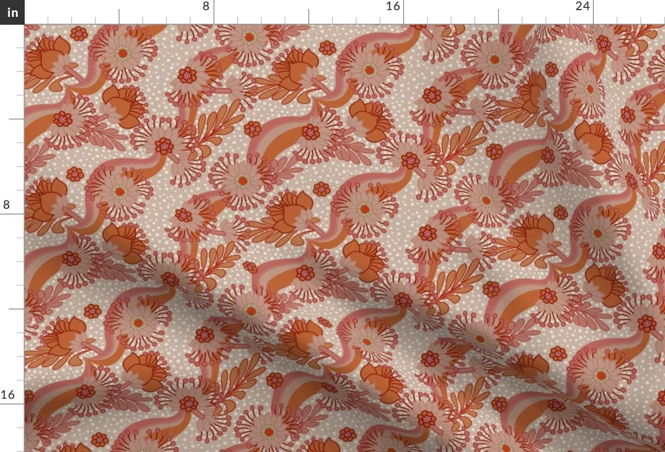 Spoonflower Fabric - Vintage Flowers Orange On Sand Psychedelic 1960S Flower Power Printed on Chiffon Fabric by The Yard - Sewing Fashion Apparel Dresses Home Decor