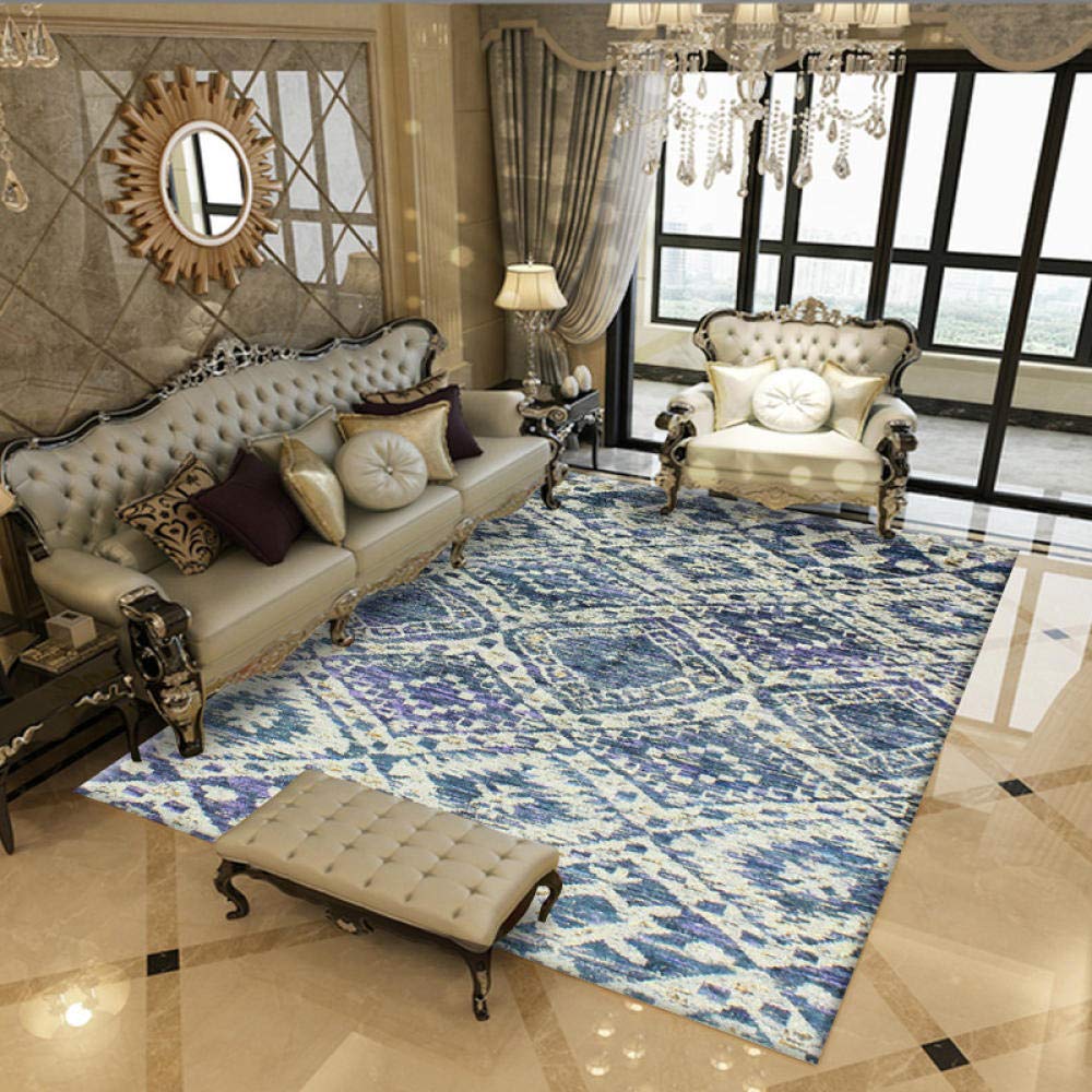 Tapis grand salon bleu classique traditionnel 180x280cm antidérapant pour chambre